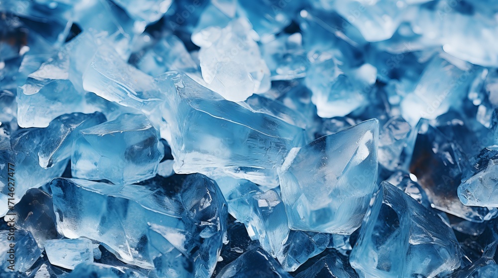 Clear blue ice texture with cracks, winter background for design projects and concept art