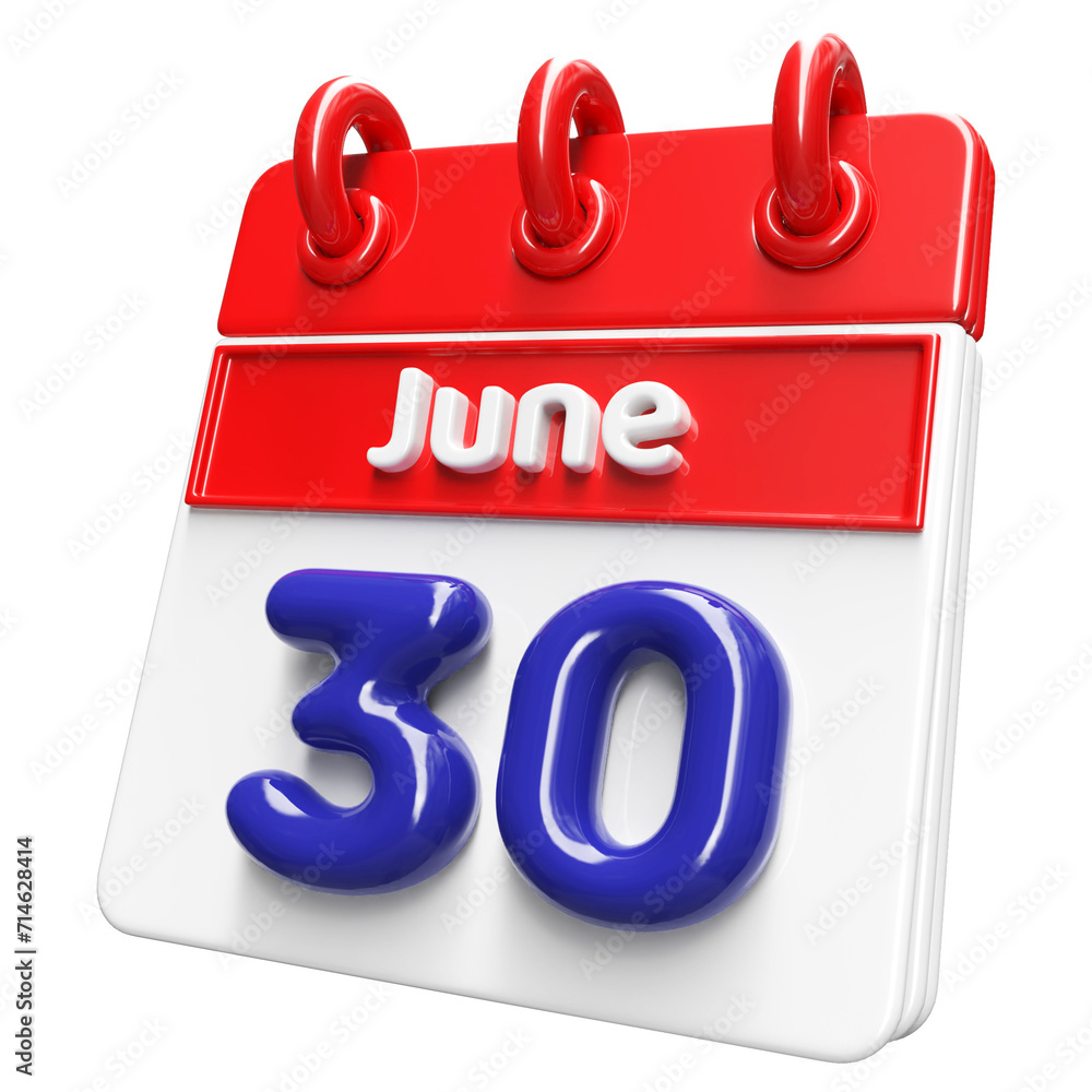 30th June Calendar Icon 3D Render , Calendar Icon 3D Illustration 30th June Calendar Icon 3D Render , Calendar Icon 3D Illustration