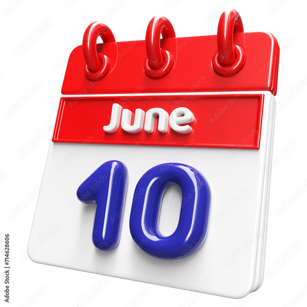 10th June Calendar Icon 3D Render , Calendar Icon 3D Illustration 10th June Calendar Icon 3D Render , Calendar Icon 3D Illustration