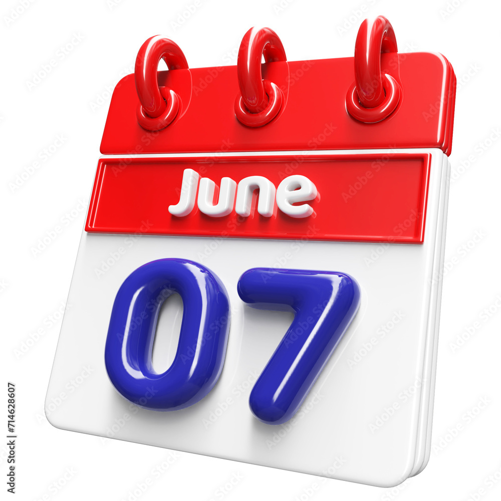 7th June Calendar Icon 3D Render , Calendar Icon 3D Illustration 7th June Calendar Icon 3D Render , Calendar Icon 3D Illustration