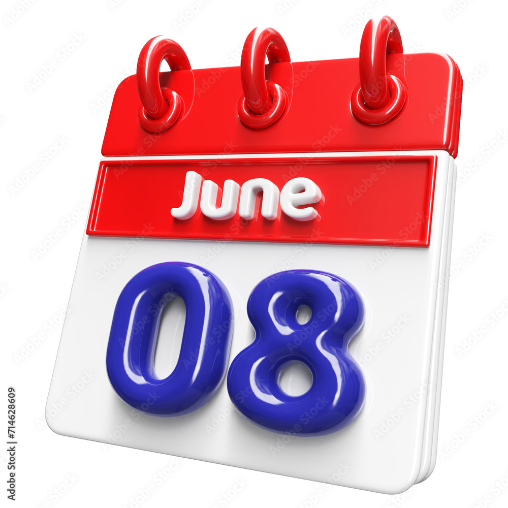 8th June Calendar Icon 3D Render , Calendar Icon 3D Illustration 8th June Calendar Icon 3D Render , Calendar Icon 3D Illustration