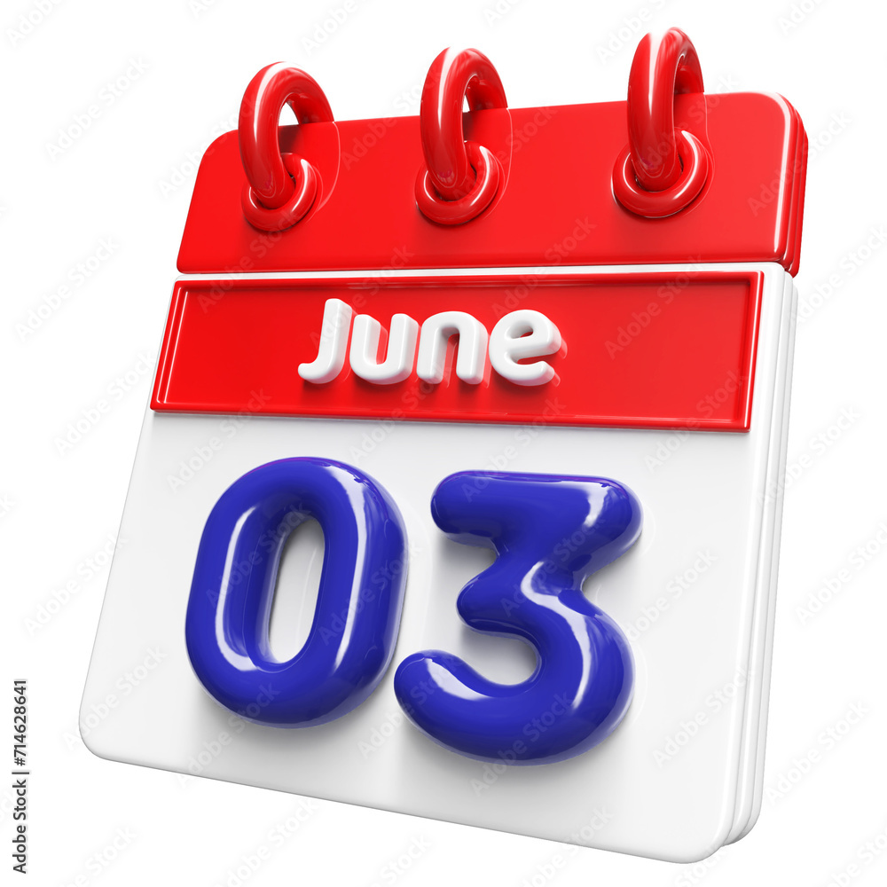 3rd June Calendar Icon 3D Render , Calendar Icon 3D Illustration 3rd June Calendar Icon 3D Render , Calendar Icon 3D Illustration