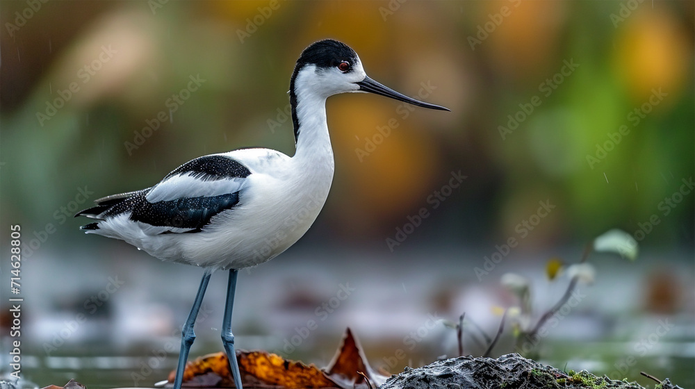Obraz premium View of a Beautiful white and black bird's avocet full body