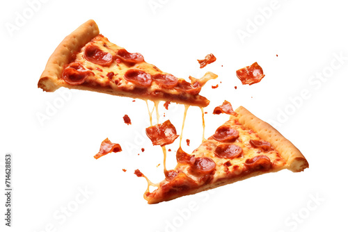 pieces of pizza flying isolated on transparent background