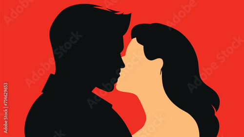 Silhouette of couple kissing on a romantic background, Valentine's day or Wedding romantic concept