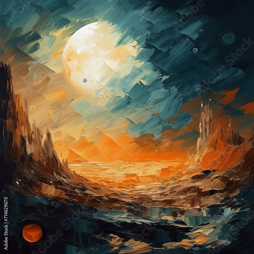 Abstract moon scene in painterly style with war Ai generated art