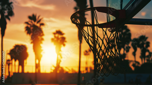 Swish and Silhouette: An Afternoon of Basketball Splendor. Generative AI photo