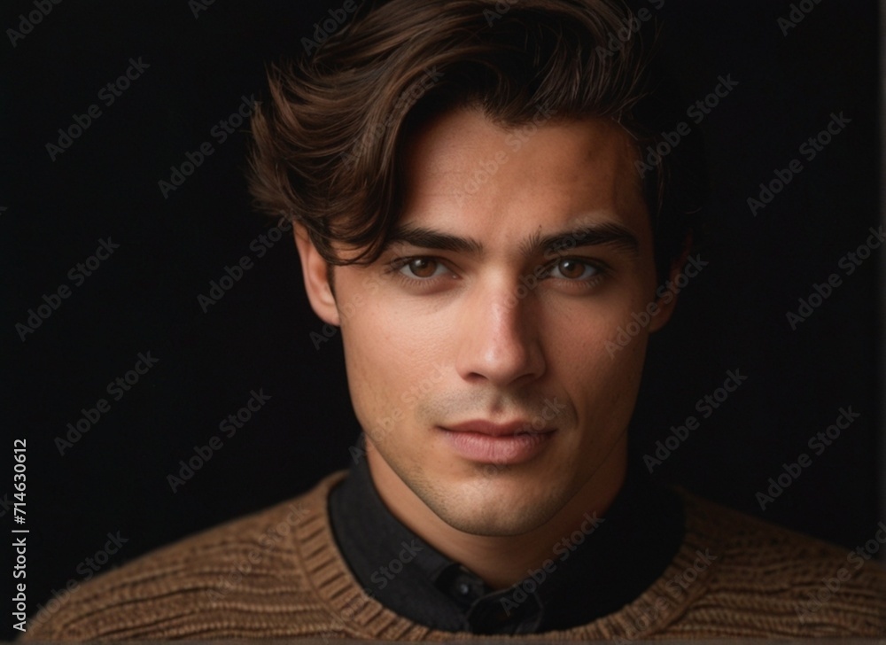 portrait of man in brown sweater on black background from AI Generative portrait of man in brown sweater on black background from AI Generative