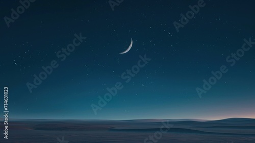  a view of the night sky with a half moon and a star in the middle of the night sky, with a few stars in the sky above the horizon.