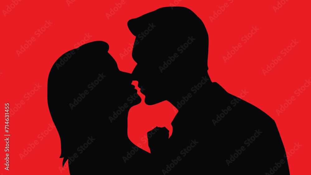 Silhouette of couple kissing on a romantic background, Valentine's day or Wedding romantic concept