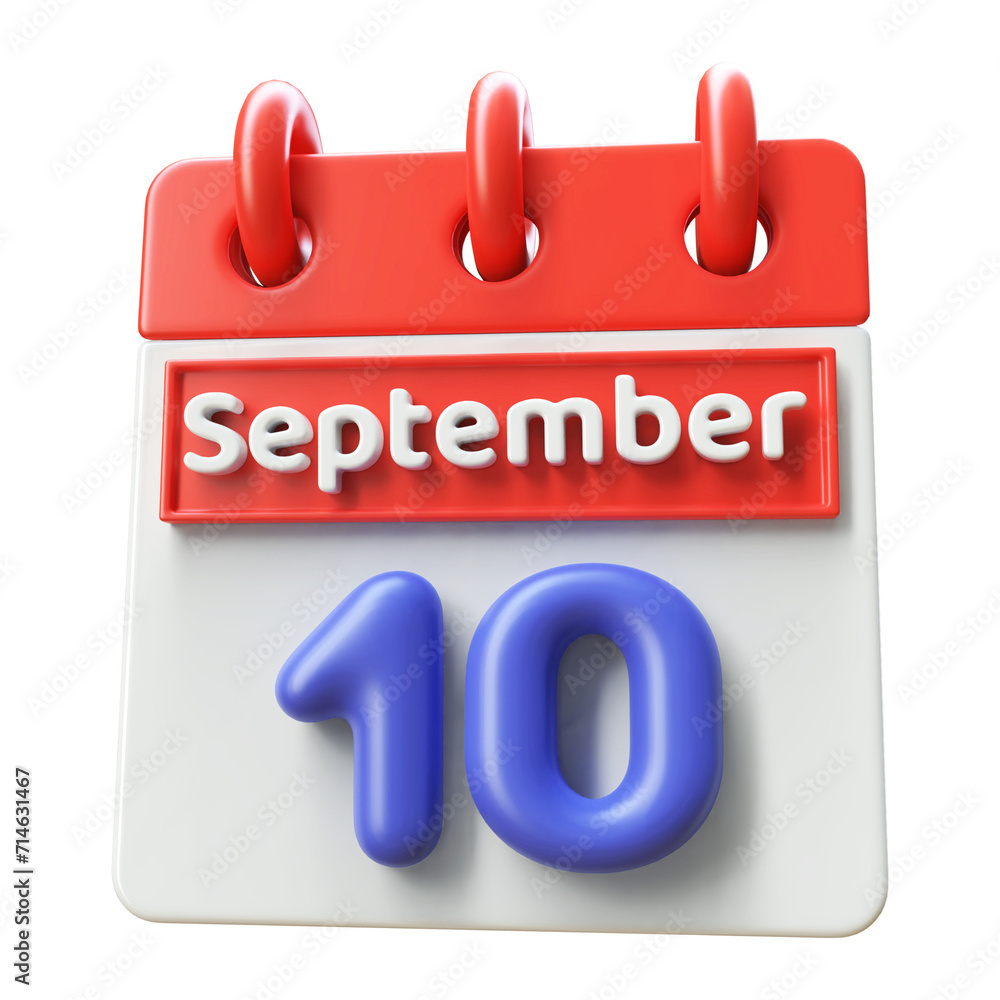 10th September Calendar Icon 3D Render, Calendar Icon 3D Illustration 10th September Calendar Icon 3D Render, Calendar Icon 3D Illustration