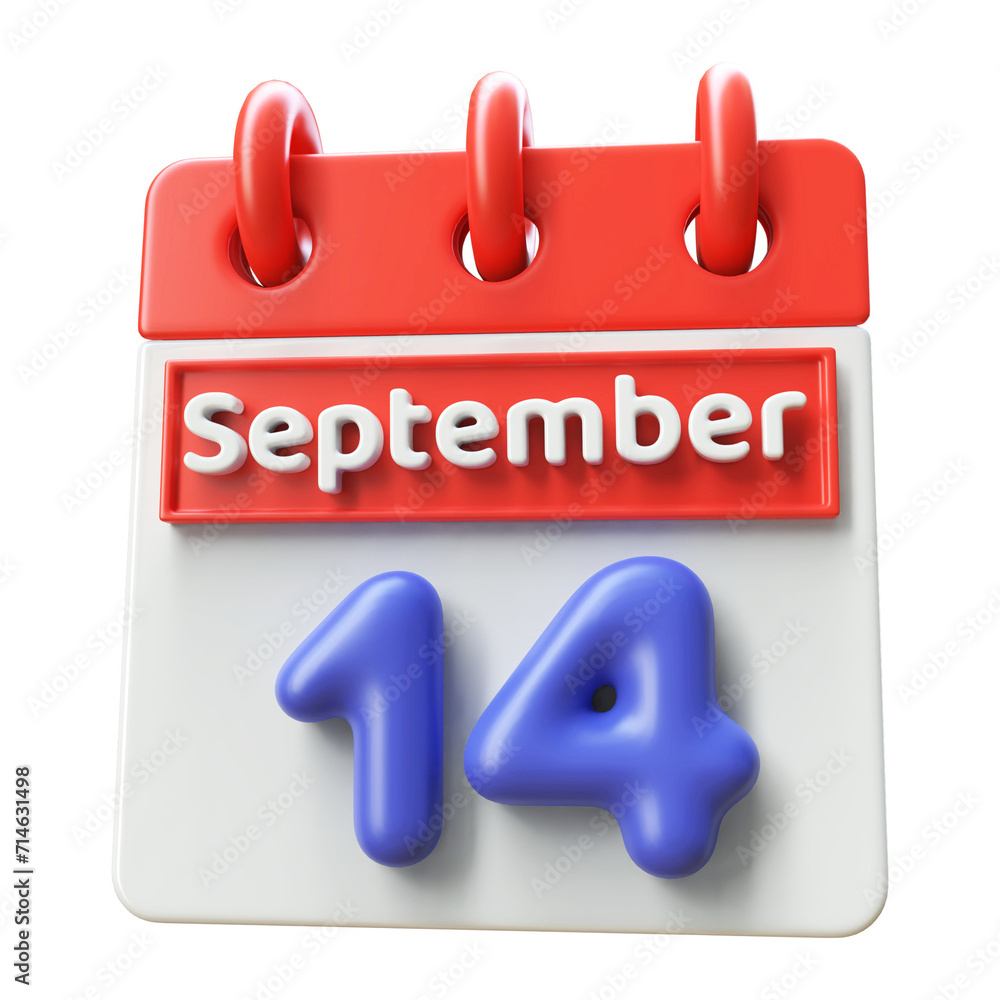 14th September Calendar Icon 3D Render, Calendar Icon 3D Illustration 14th September Calendar Icon 3D Render, Calendar Icon 3D Illustration