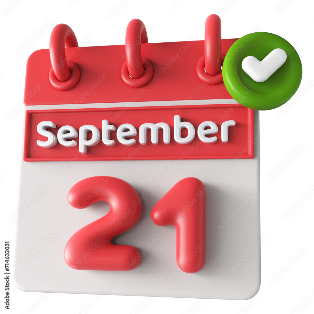 21st September Calendar Icon 3D Render With Checkmark Icon , Calendar Icon 3D Illustration 21st September Calendar Icon 3D Render With Checkmark Icon , Calendar Icon 3D Illustration