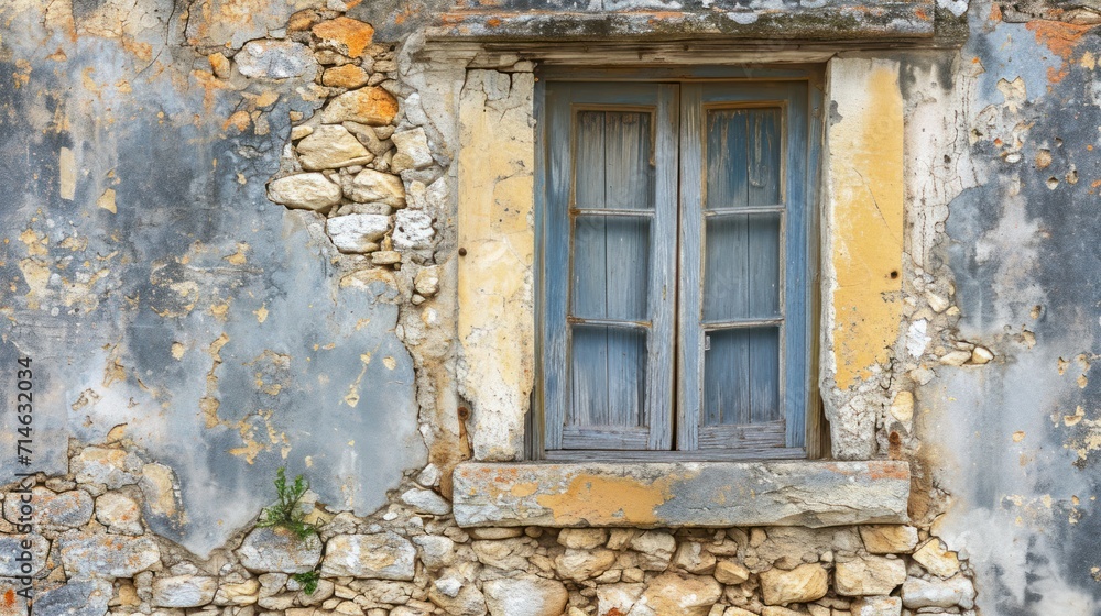 an old building with a broken down window and peeling paint on the side of the building and a cat sitting on the window sill looking out of the window. an old building with a broken down window and peeling paint on the side of the building and a cat sitting on the window sill looking out of the window.