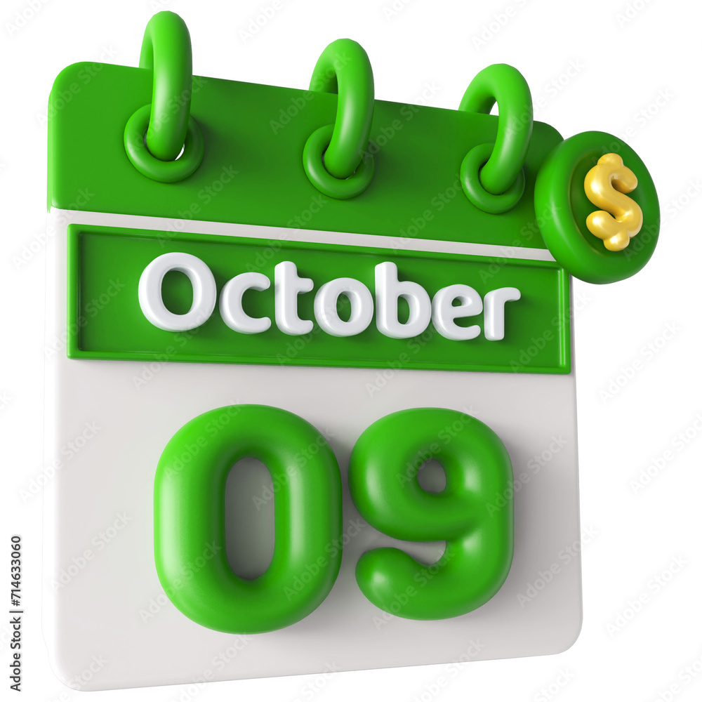 9th October Calendar Icon 3D Render With Dollar Icon , Calendar Icon 3D Illustration 9th October Calendar Icon 3D Render With Dollar Icon , Calendar Icon 3D Illustration