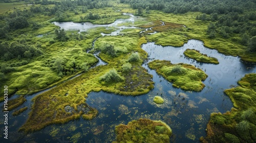  an aerial view of a river running through a lush green field with lots of trees and grass on both sides of the river and in the middle of the water.