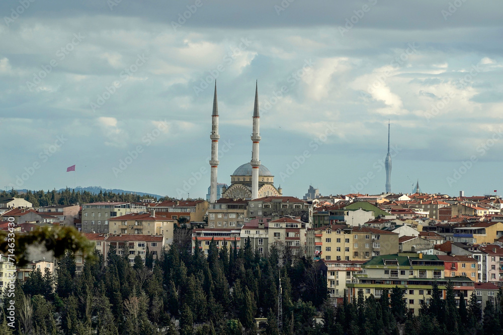 View of Golden Horn seen from Pierre Loti Hill in Eyup district in Istanbul, Turkey.