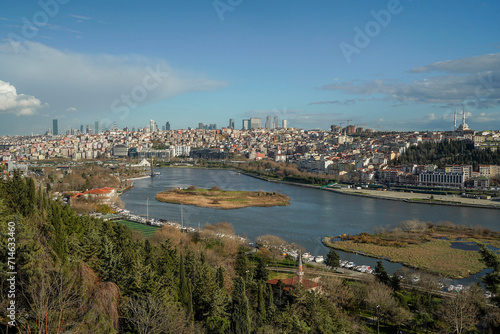 View of Golden Horn seen from Pierre Loti Hill in Eyup district in Istanbul, Turkey. © Izanbar photos