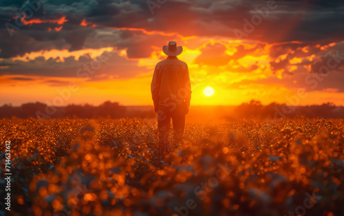 Person Standing in Field at Sunset, Solitude, Nature, Beauty, Tranquility, Serenity