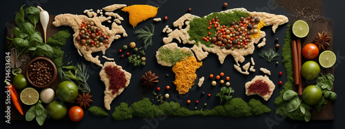 Dried spices in world map shape