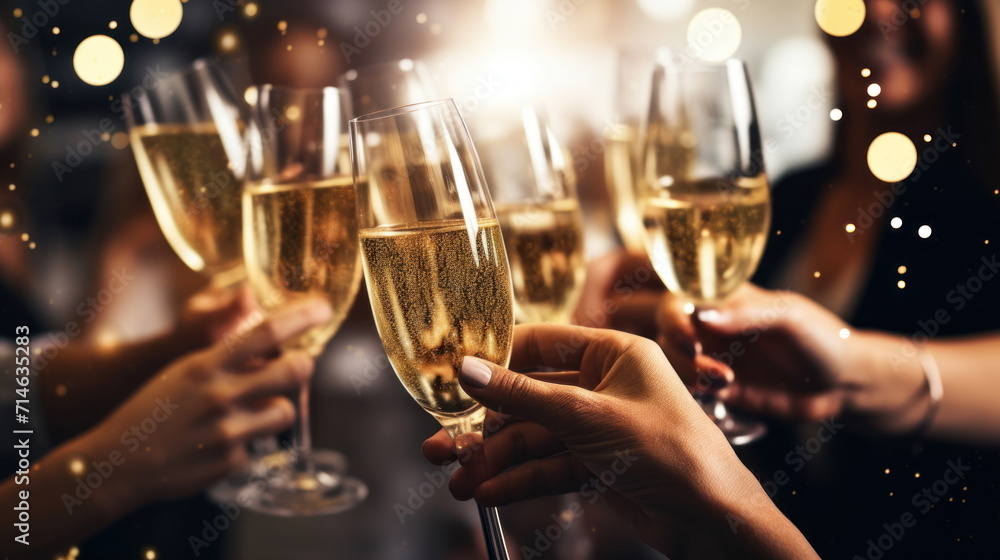 People holding glasses of champagne making a toast, newyear party People holding glasses of champagne making a toast, newyear party