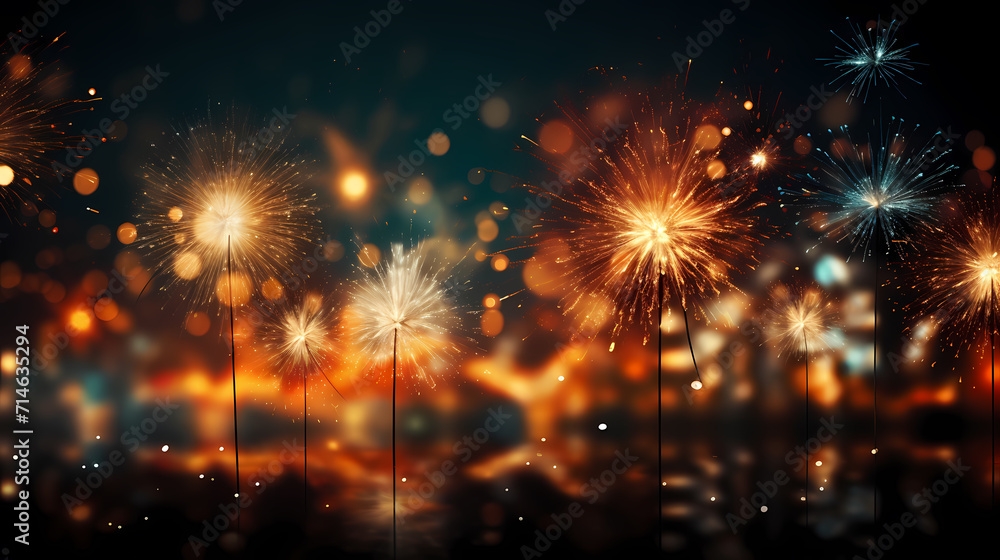 Happy New Year, burning fireworks with bokeh light background Happy New Year, burning fireworks with bokeh light background