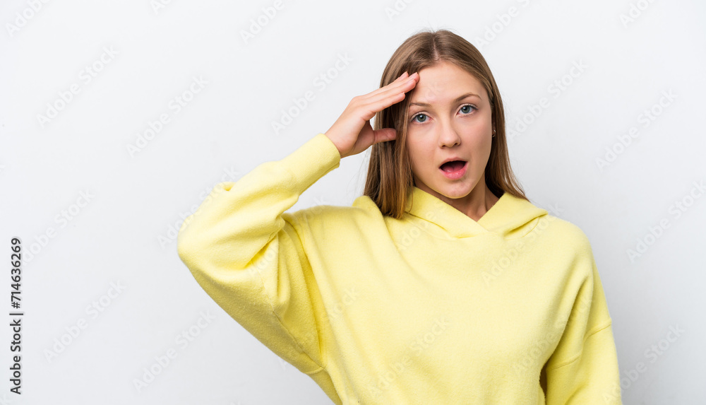 Young Russian woman isolated on white background has realized something and intending the solution Young Russian woman isolated on white background has realized something and intending the solution