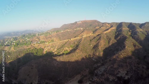 Hills with Hollywood sign on top of Mount Lee at autumn 