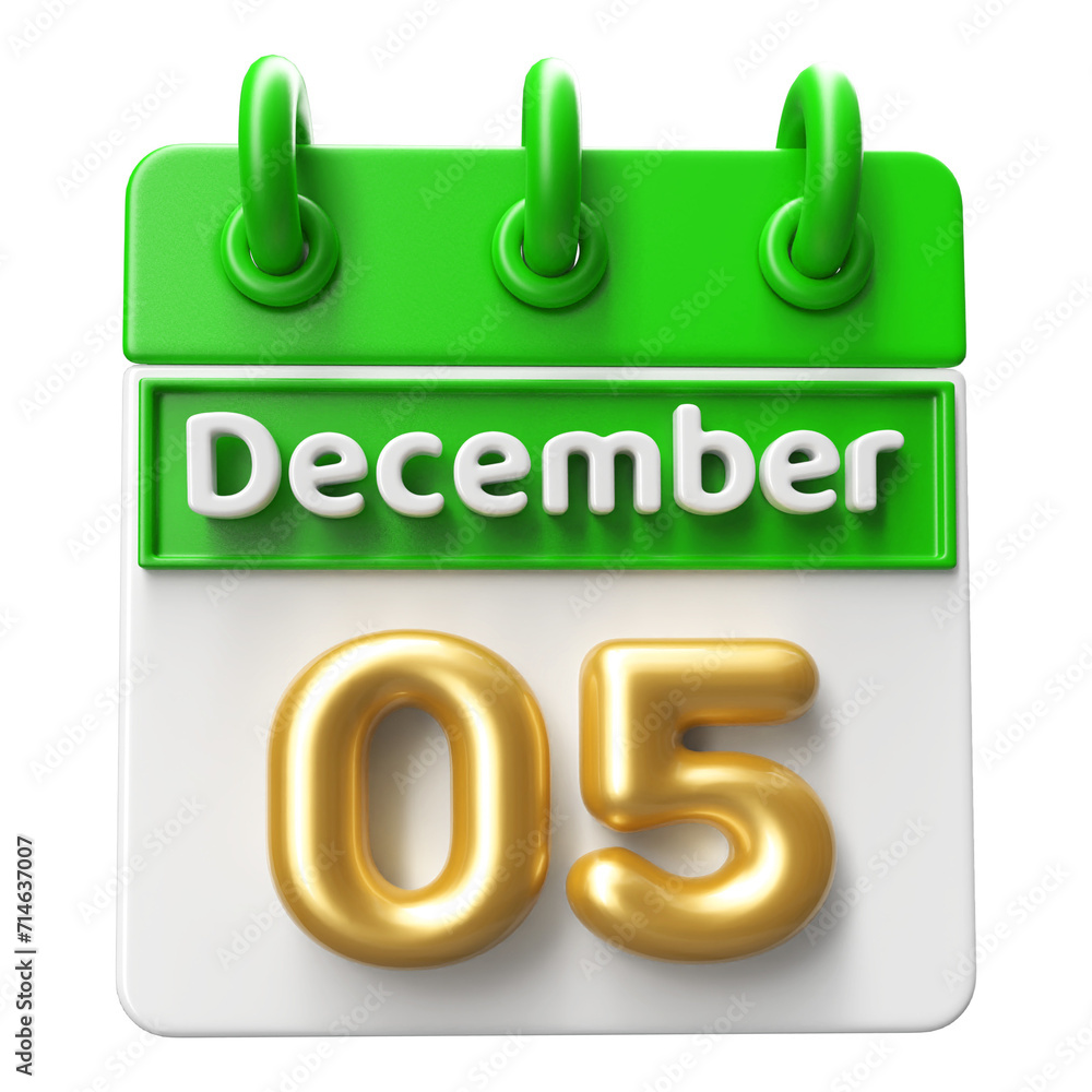 5th December Calendar Icon 3D Render 5th December Calendar Icon 3D Render