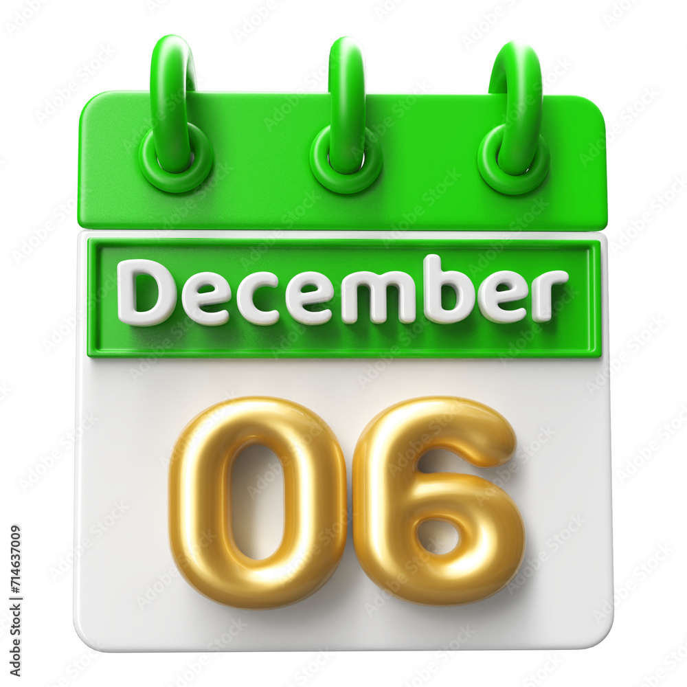 6th December Calendar Icon 3D Render 6th December Calendar Icon 3D Render