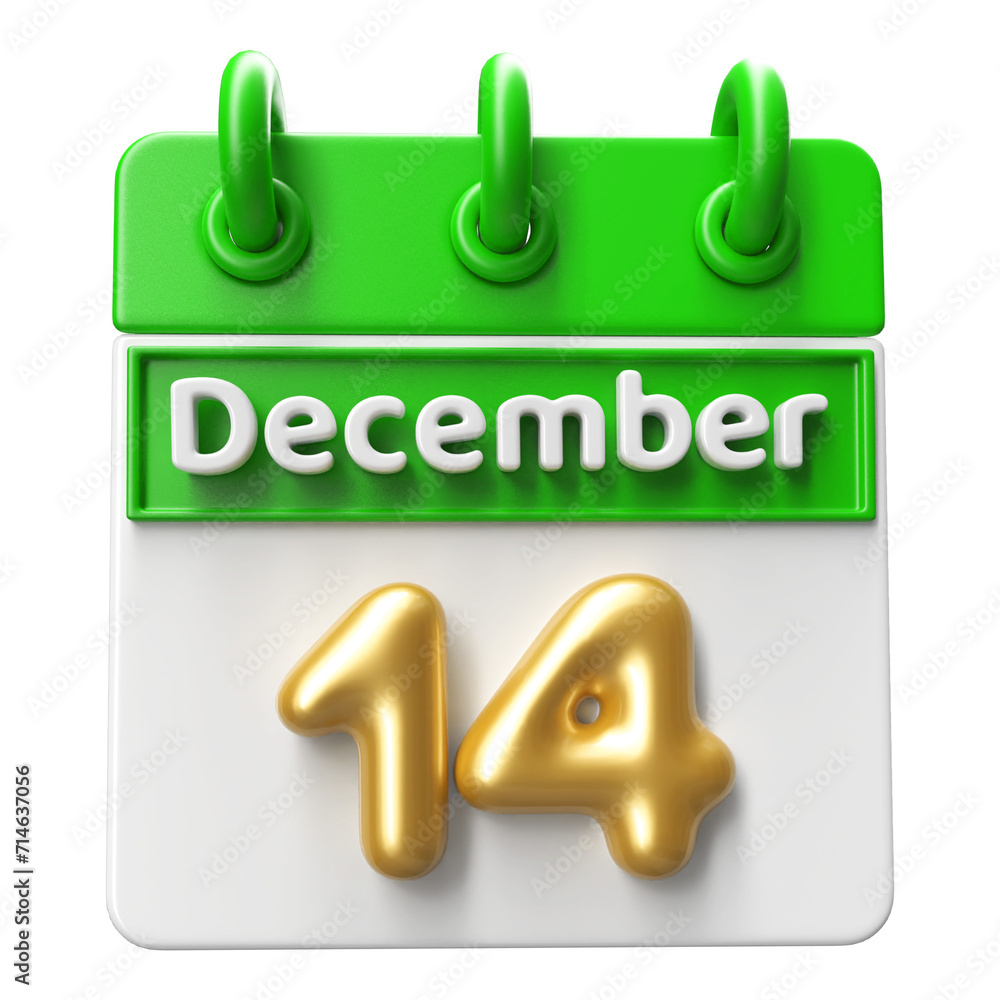 14th December Calendar Icon 3D Render 14th December Calendar Icon 3D Render