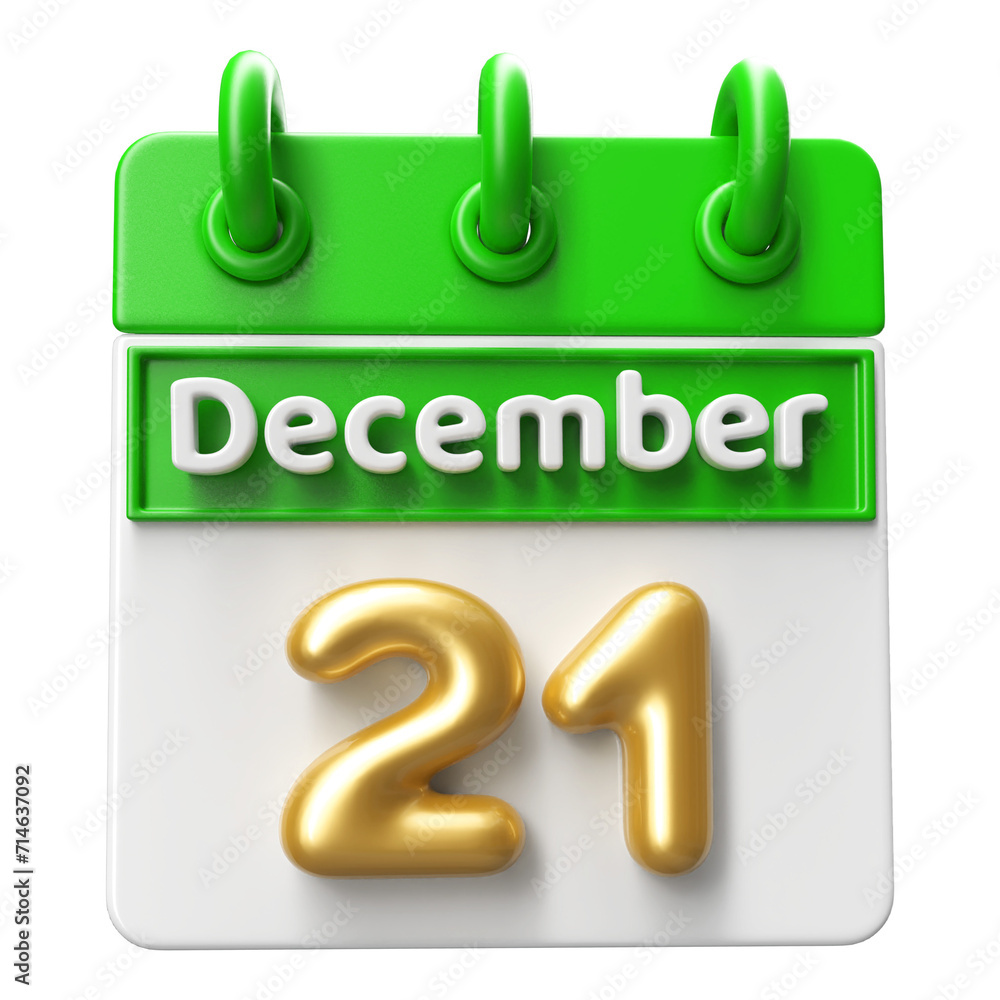 21st December Calendar Icon 3D Render 21st December Calendar Icon 3D Render