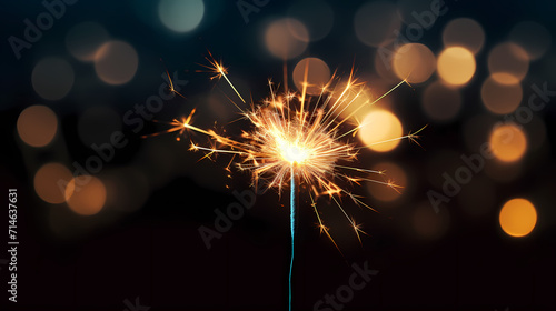 Happy New Year  burning fireworks with bokeh light background