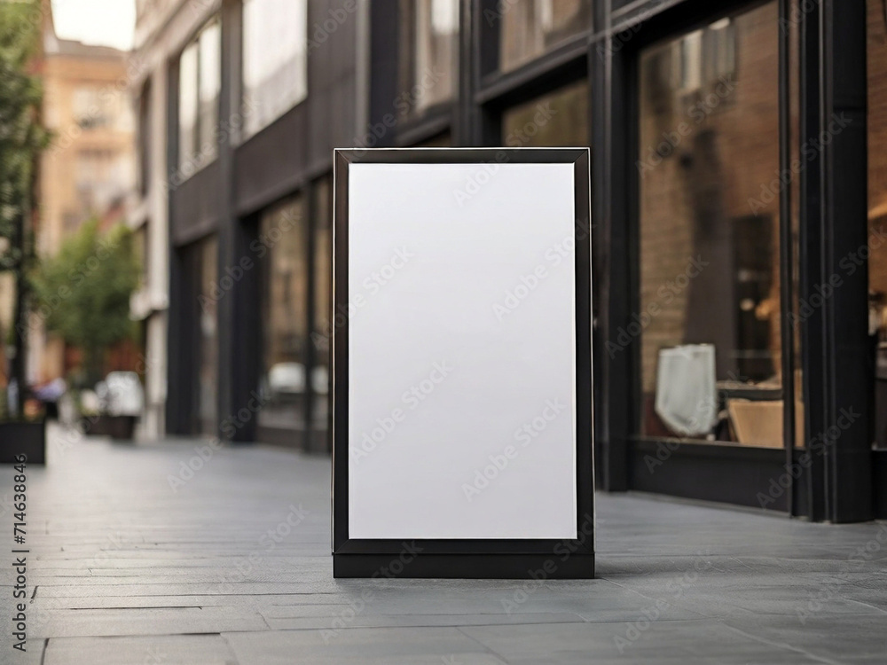 Blank signboard in a cafe. Mock up, 3D Rendering. Created using generative AI tools Blank signboard in a cafe. Mock up, 3D Rendering. Created using generative AI tools