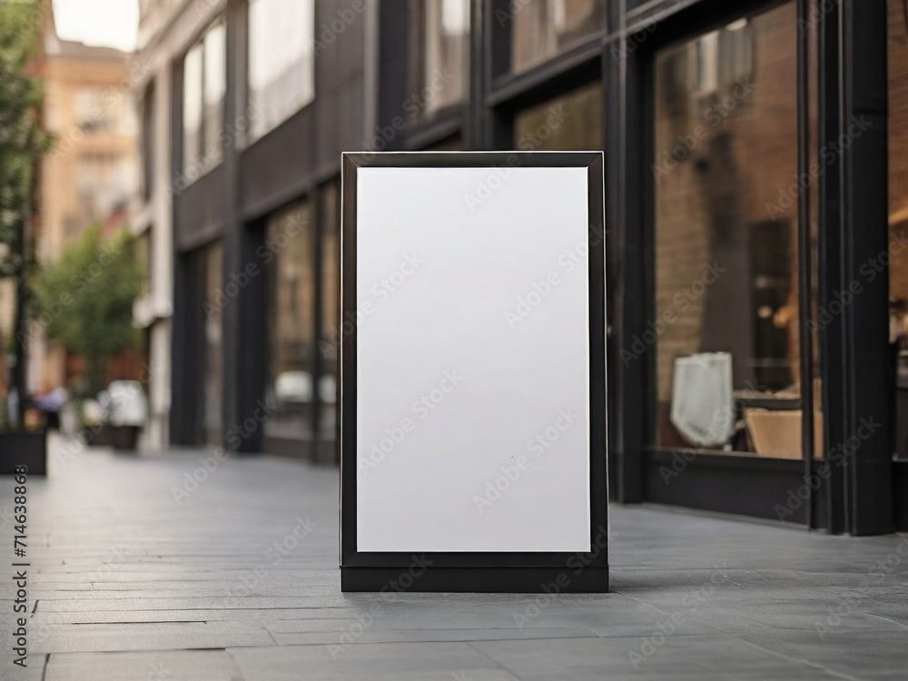 Blank signboard in a cafe. Mock up, 3D Rendering. Created using generative AI tools Blank signboard in a cafe. Mock up, 3D Rendering. Created using generative AI tools