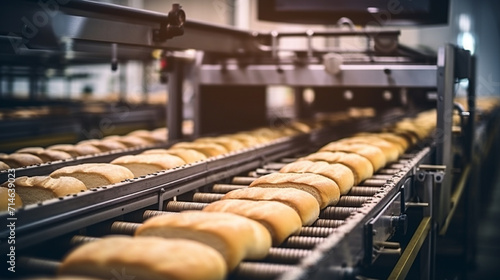 In a modern bakery factory a loaf of bread production. photo