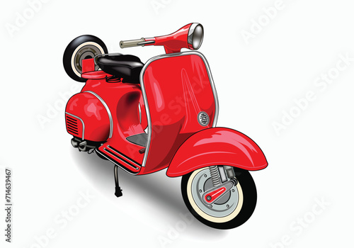 Scooter red vector illustration with isolated on white background.