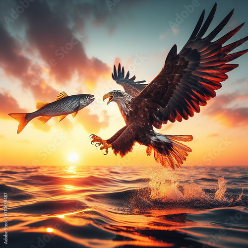 An eagle is hunting a fish from above the seawater Ai generated art © Dristi