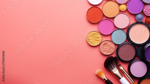 professional makeup tools. makeup product on colored background