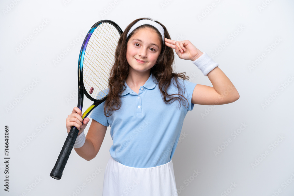 Little girl isolated on white background playing tennis Little girl isolated on white background playing tennis
