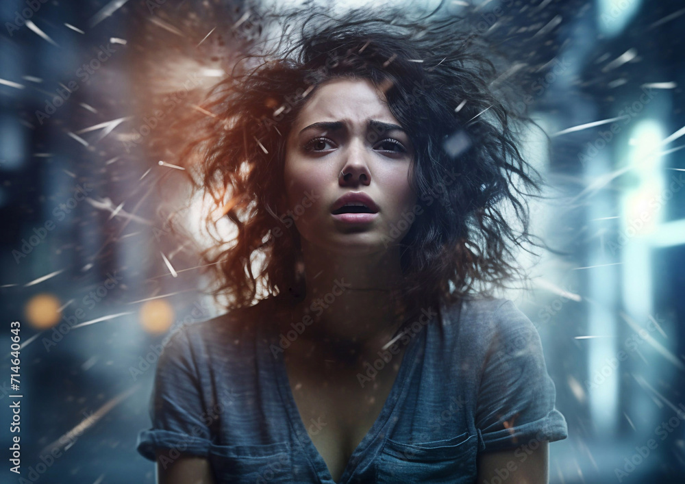 Young woman stressed and depressed and requiring help.Macro.AI Generative. Young woman stressed and depressed and requiring help.Macro.AI Generative.
