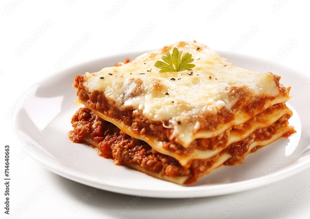 Slice of fresh tasty lasagna with beef and cheese on plate.Macro.AI Generative. Slice of fresh tasty lasagna with beef and cheese on plate.Macro.AI Generative.