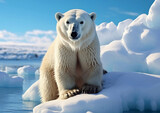 Large white polar bear walking through arctic cold background.Macro.AI Generative.