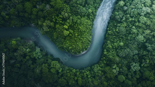  an aerial view of a river in the middle of a forest with a blue river running through the center of the river, surrounded by lush green, leafy trees.