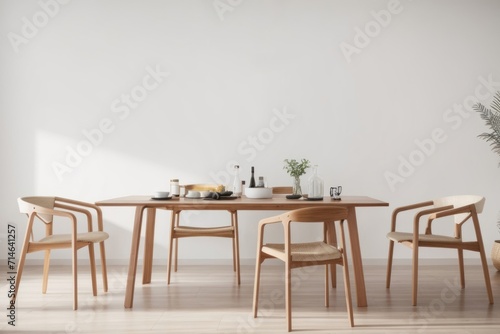 Wallpaper Mural Interior home design of modern dining room with wooden table and chairs with empty wall copy space Torontodigital.ca
