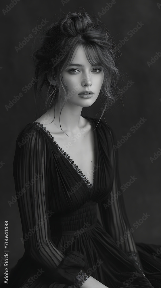 Photography of a beauty woman fashion model in black dress