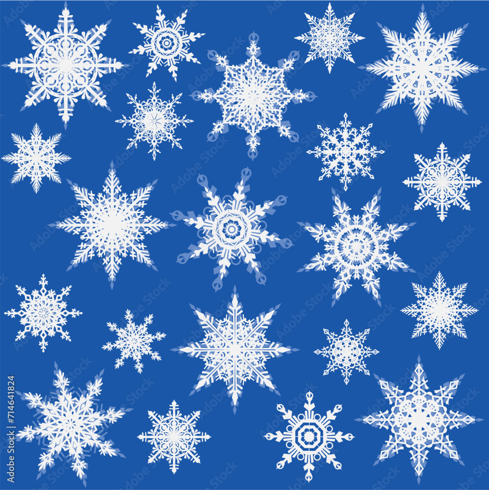 light twenty one snowflakes on blue background light twenty one snowflakes on blue background