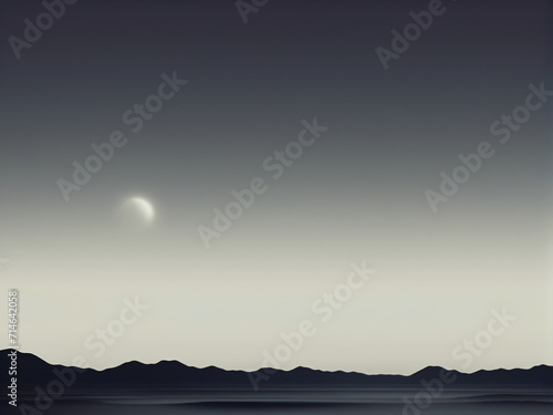 Moonlit Night Sky Over the Sea with Mountains and Clouds