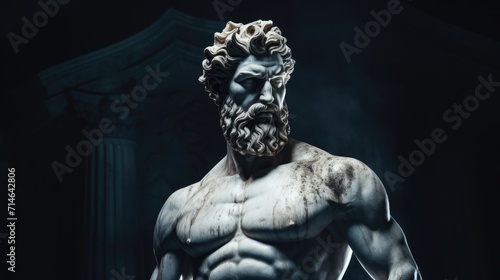 Muscular statue of a Greek philosopher in a museum photo