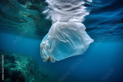 Polluted plastic bag and trash iceberg. Generative AI